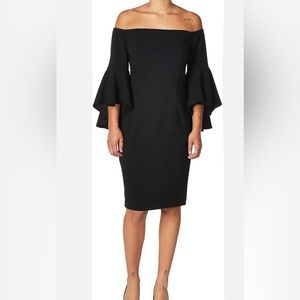 R&M Richards black, off shoulder, flowing 3/4 sleeves classy dress